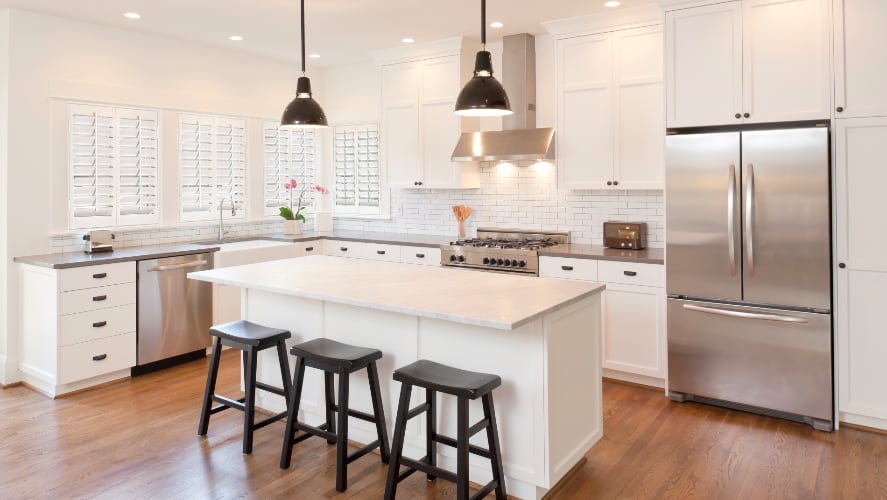 Plantation shutters in a kitchen